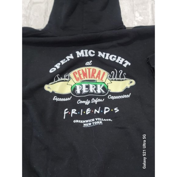 Friends Medium Hoodie Black With Colored Graphics Central Perk Open Mic Night - Picture 1 of 7